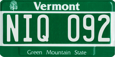 VT license plate NIQ092