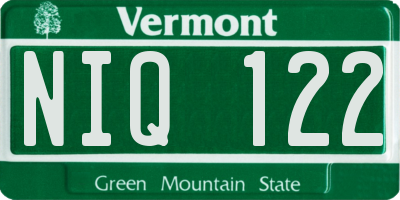 VT license plate NIQ122