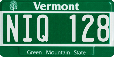 VT license plate NIQ128