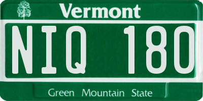 VT license plate NIQ180