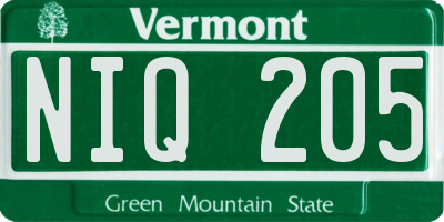 VT license plate NIQ205