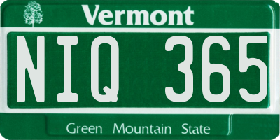 VT license plate NIQ365