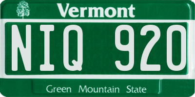 VT license plate NIQ920