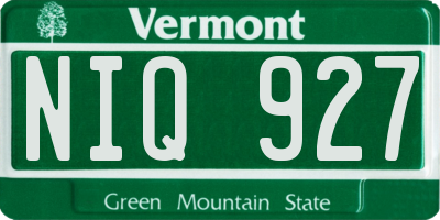 VT license plate NIQ927