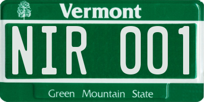 VT license plate NIR001
