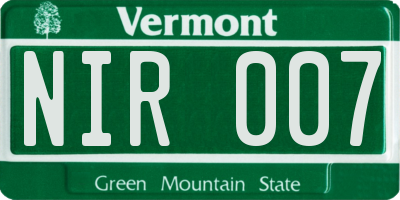 VT license plate NIR007