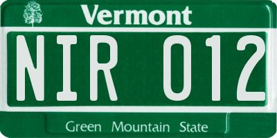 VT license plate NIR012