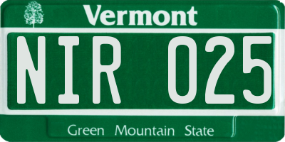 VT license plate NIR025