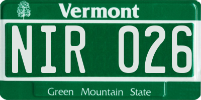 VT license plate NIR026
