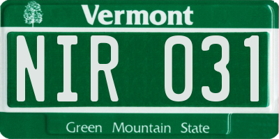 VT license plate NIR031