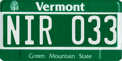 VT license plate NIR033