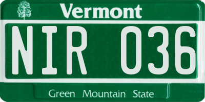 VT license plate NIR036