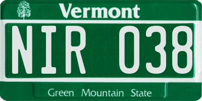 VT license plate NIR038