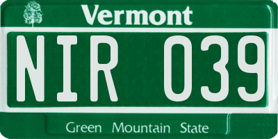 VT license plate NIR039