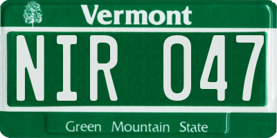 VT license plate NIR047