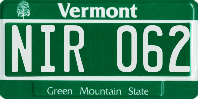 VT license plate NIR062