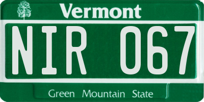 VT license plate NIR067