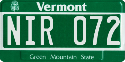 VT license plate NIR072
