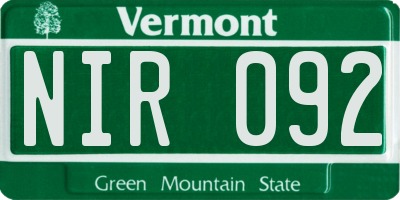 VT license plate NIR092