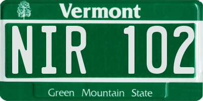 VT license plate NIR102