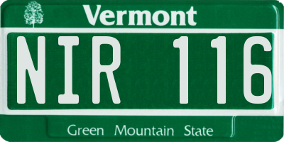 VT license plate NIR116