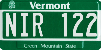 VT license plate NIR122