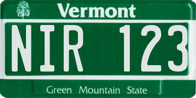 VT license plate NIR123