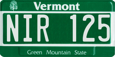 VT license plate NIR125
