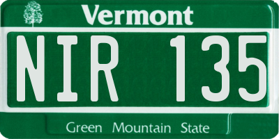 VT license plate NIR135