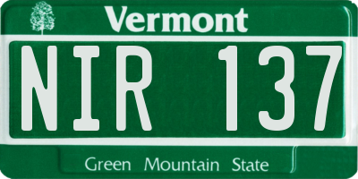 VT license plate NIR137