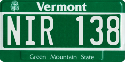 VT license plate NIR138