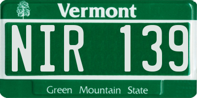 VT license plate NIR139