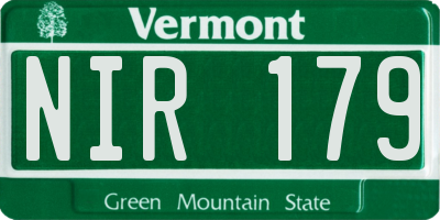 VT license plate NIR179