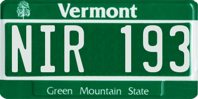 VT license plate NIR193