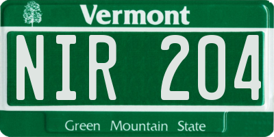 VT license plate NIR204