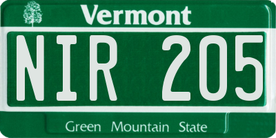 VT license plate NIR205