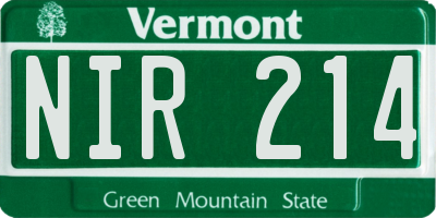 VT license plate NIR214
