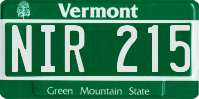 VT license plate NIR215