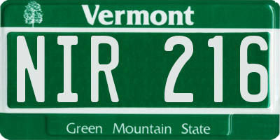 VT license plate NIR216