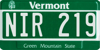 VT license plate NIR219