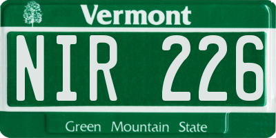 VT license plate NIR226