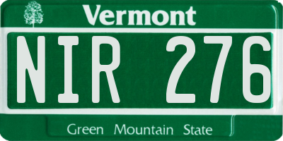 VT license plate NIR276