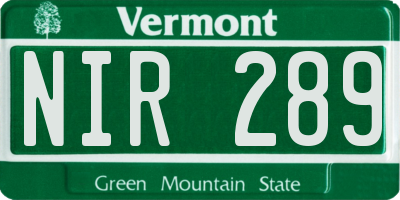 VT license plate NIR289
