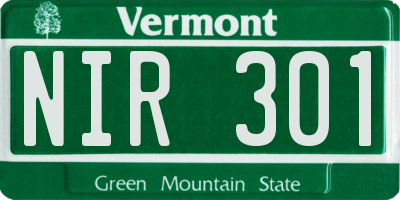 VT license plate NIR301