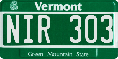 VT license plate NIR303