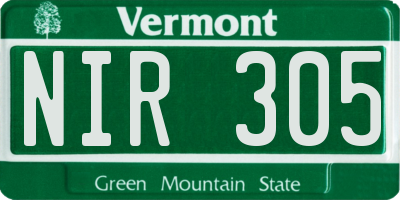 VT license plate NIR305
