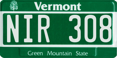 VT license plate NIR308