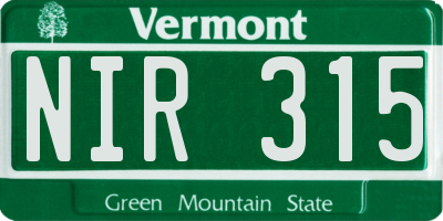 VT license plate NIR315
