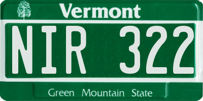 VT license plate NIR322