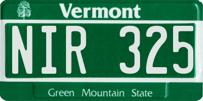 VT license plate NIR325